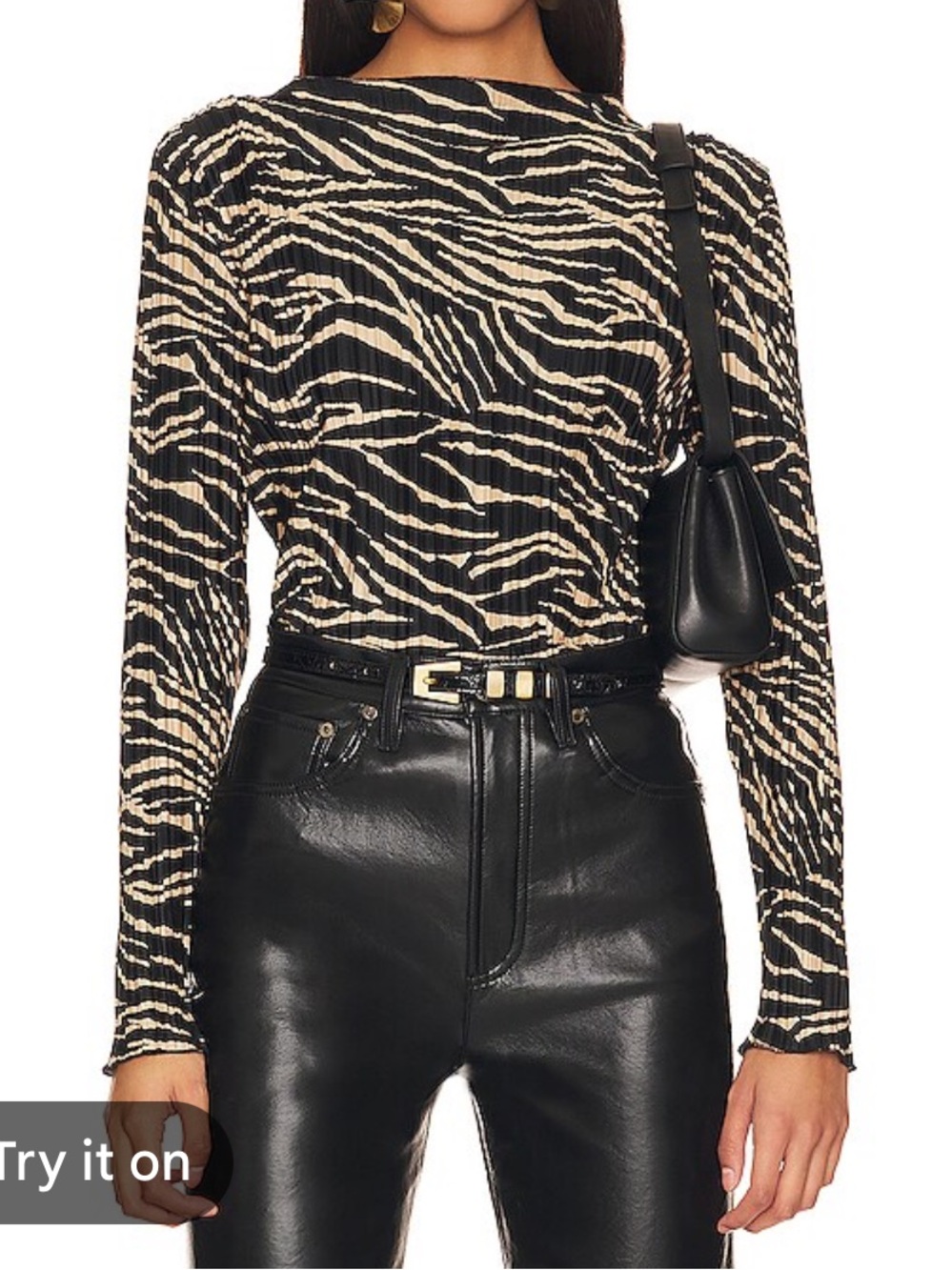 Rails Aasia Zebra-Print Long Sleeve Top in Black and Cream